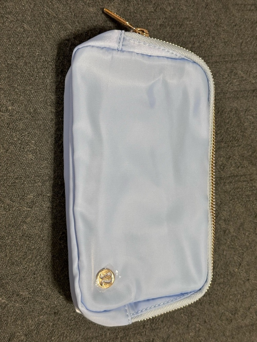 lululemon athletica Light Blue Nylon Belt Pouch with Gold Logo Strap